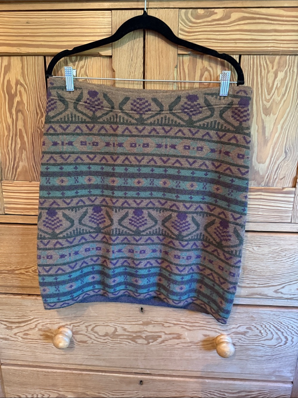 Merino Wool-Blend Patterned Skirt - Brown & Green nature inspired pattern Lg - Picture 7 of 7